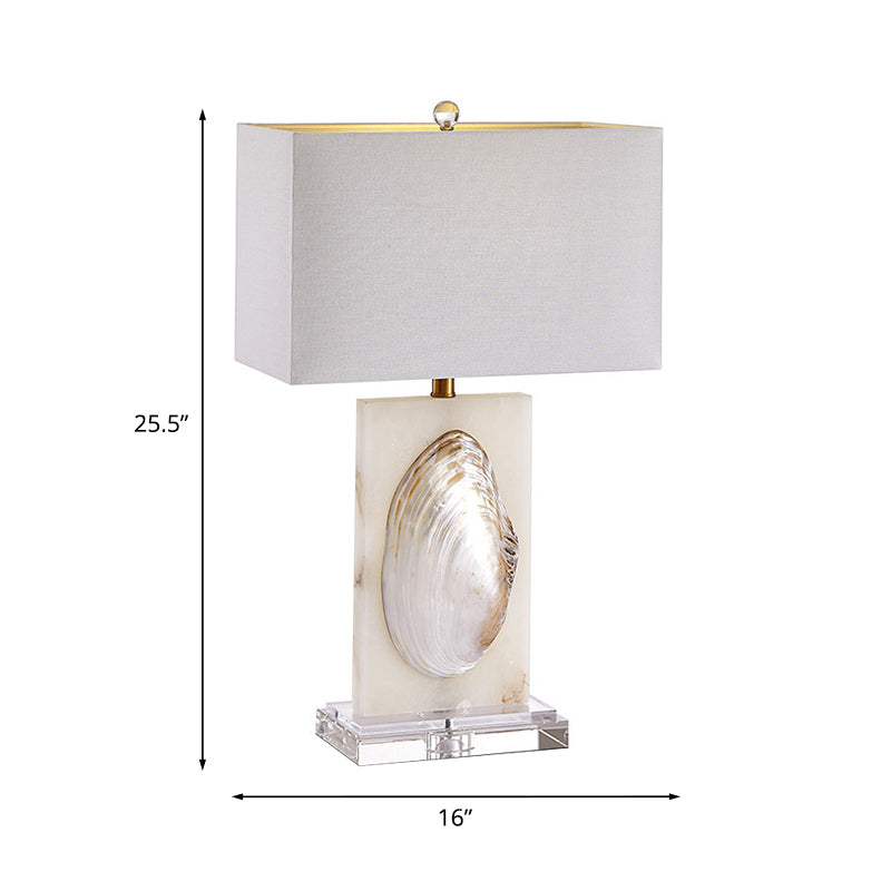 French Country Fabric Rectangle Living Room Table Lamp - White Nightstand Light With Shell