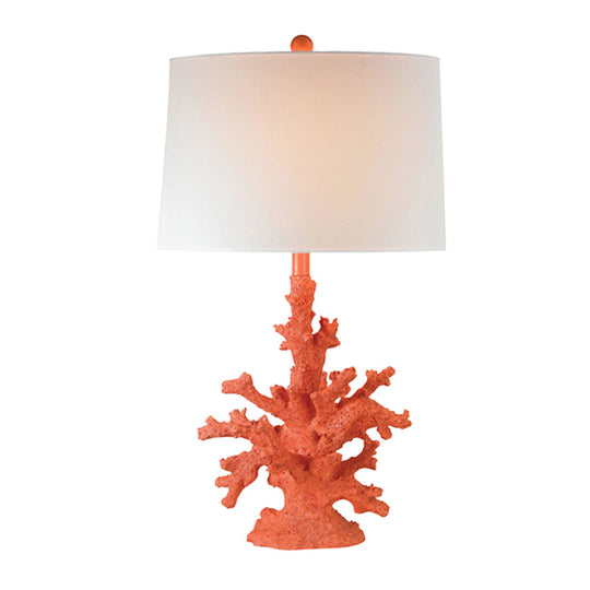 Green/Red Resin Table Lamp: Countryside Night Stand Light With Drum Shade