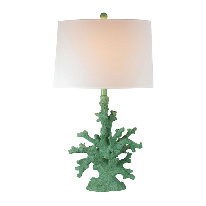 Green/Red Resin Table Lamp: Countryside Night Stand Light With Drum Shade