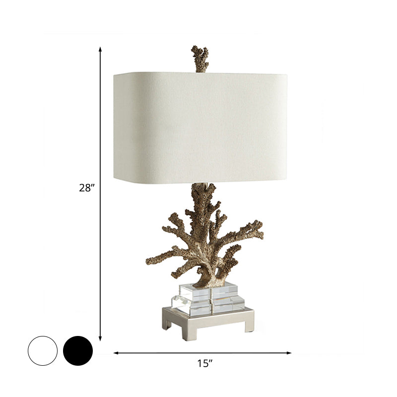 Traditional Cuboid Bedside Lamp: Black/White Night Light With Coral Pedestal