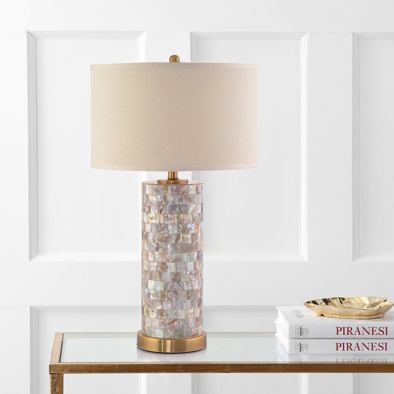 Minimalist Shell Patchwork Nightstand Lamp With Fabric Shade