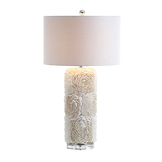 Al Kaphrah - White Shell Floral Table Light with Drum Lamp Shade