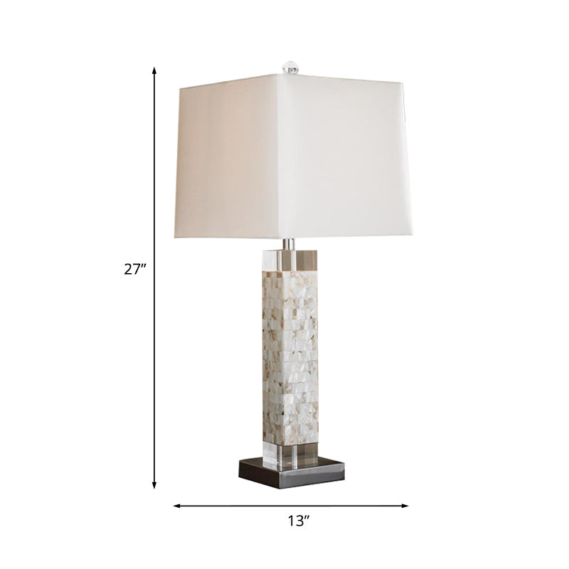 Square Night Light With Minimalist Design Fabric Table Lighting White Rectangle Shell Base