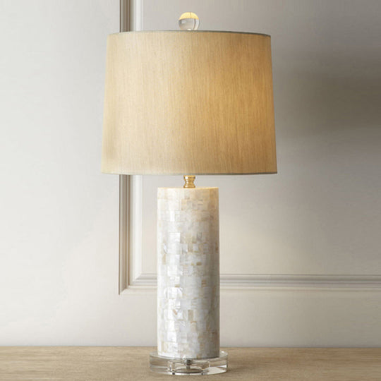 Countryside Cylinder Table Lamp With Column Shell Pedestal - White