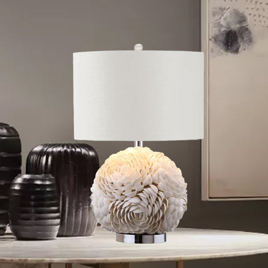 Sophie - Rustic Charm: Rose Globe Shell 1-Light White Nightstand Lamp