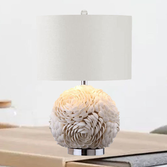 Sophie - Rustic Charm: Rose Globe Shell 1-Light White Nightstand Lamp