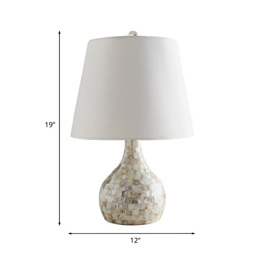 Shell Pear Shaped Countryside Night Light Dining Room Lamp With Tapered Fabric Shade