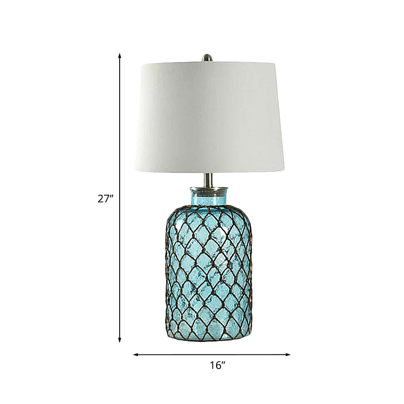 Nicole - Blue Jar Blue Glass Table Stand Lamp Vintage Single Living Room Night Light with Trellis Net and White Shade