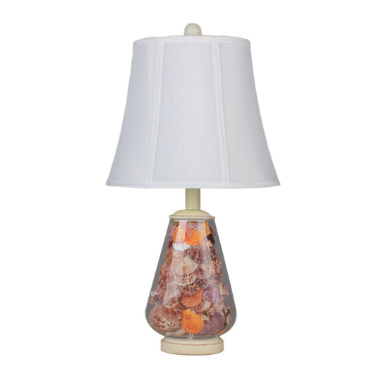 Flared Shade Night Light: White Countryside Fabric Bedside Table Lamp (12/16 Wide) With Decorative