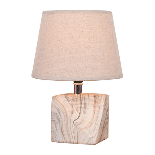 Rustic Table Lamp: Tapered Fabric Bedside Night Light With Wood Grain Base White Finish