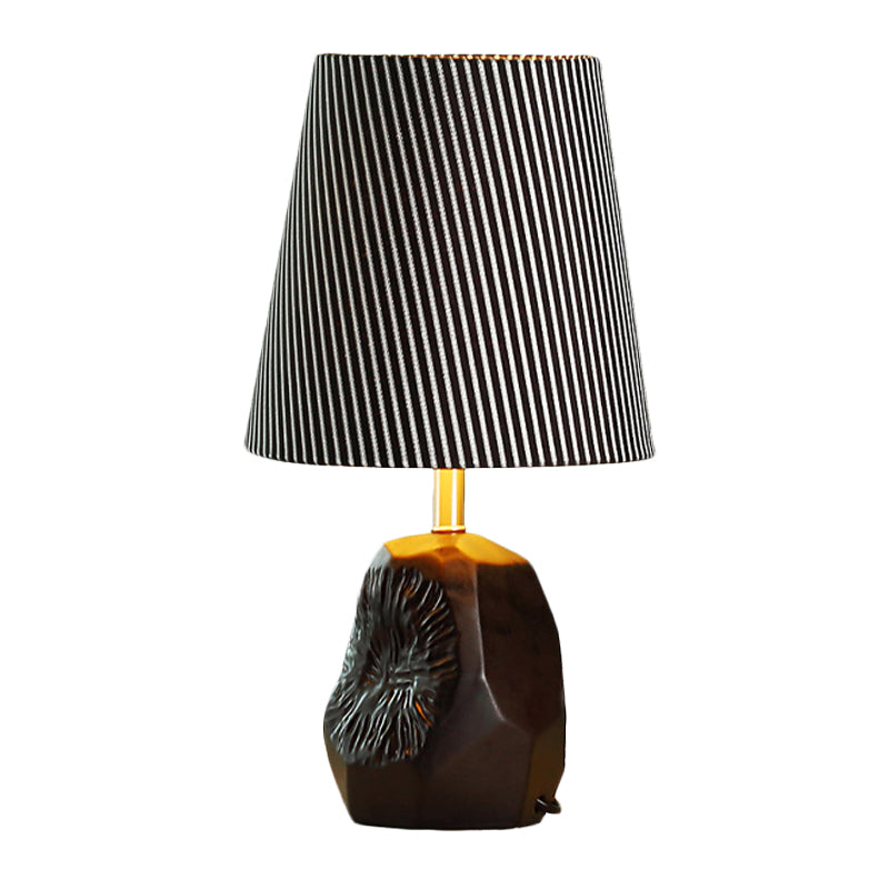 Modern Black Ticking Stripe Table Lamp - 1-Light Conical Design With Hammered Base Ideal For Kitchen