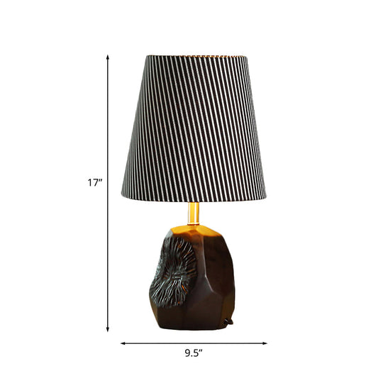 Modern Black Ticking Stripe Table Lamp - 1-Light Conical Design With Hammered Base Ideal For Kitchen