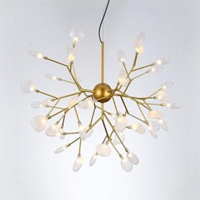 Modernist Glass Hanging Lamp With Leaf Shade - 27/36 Lights Chandelier Pendant Light In Black/Gold