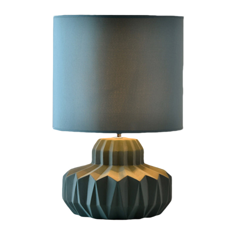 Minimalist Single Cylinder Night Light For Sitting Room | Blackish Green Fabric Table Lighting