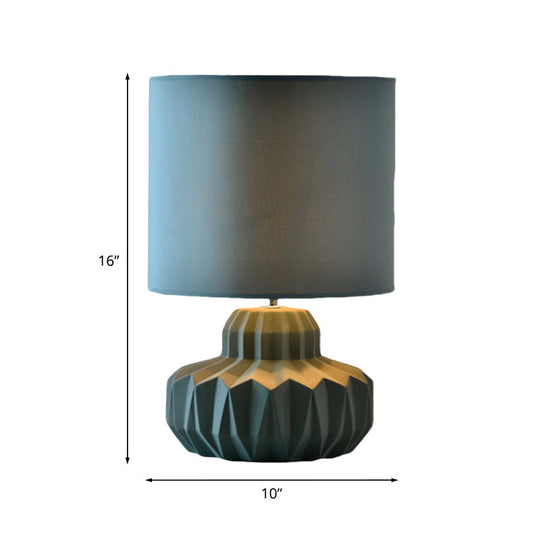 Minimalist Single Cylinder Night Light For Sitting Room | Blackish Green Fabric Table Lighting