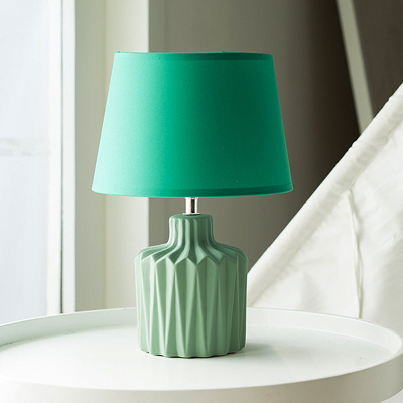 Nordic Ceramic Table Lamp: Green Ridged Jar Design 1-Light Living Room Nightstand Light With Tapered