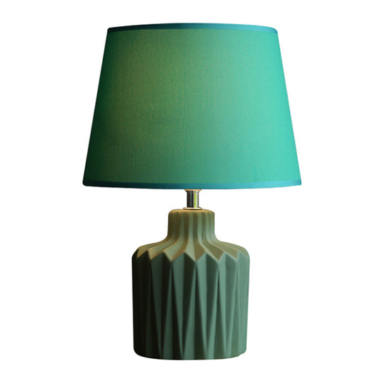 Nordic Ceramic Table Lamp: Green Ridged Jar Design 1-Light Living Room Nightstand Light With Tapered