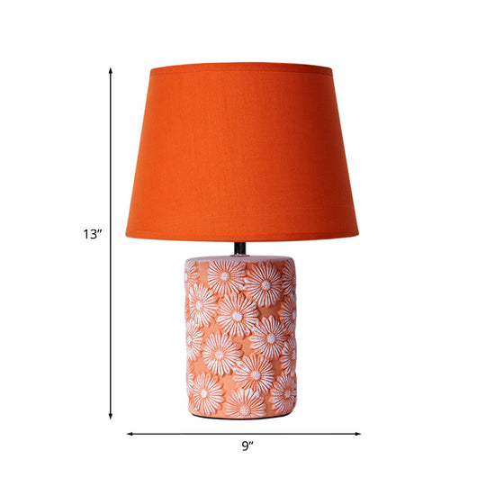 Rustic Orange Drum Table Lamp With Carved Sunflower Base