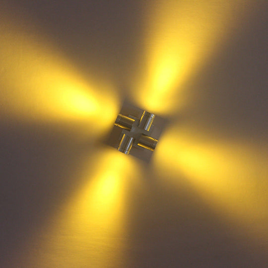 Modern Cross Aluminum Led Wall Sconce Light In Vibrant Yellow Pink Or Blue Silver /