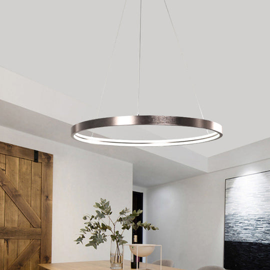 Modern Led Chandelier Light - 16/23.5/31.5 Dia Acrylic Shade Brown Ring Warm/White/Natural