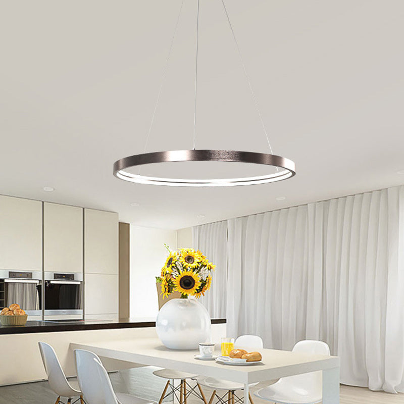 Modern Led Chandelier Light - 16/23.5/31.5 Dia Acrylic Shade Brown Ring Warm/White/Natural