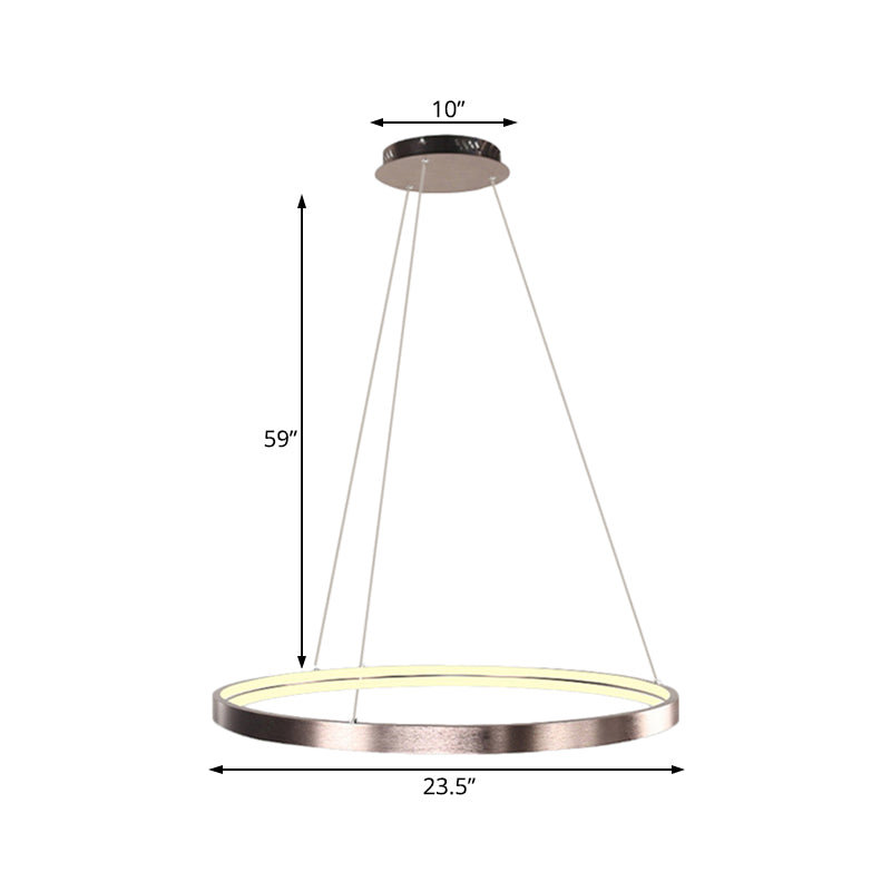 Modern Led Chandelier Light - 16/23.5/31.5 Dia Acrylic Shade Brown Ring Warm/White/Natural