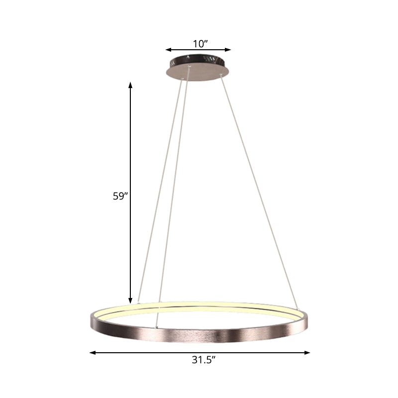 Modern Led Chandelier Light - 16/23.5/31.5 Dia Acrylic Shade Brown Ring Warm/White/Natural