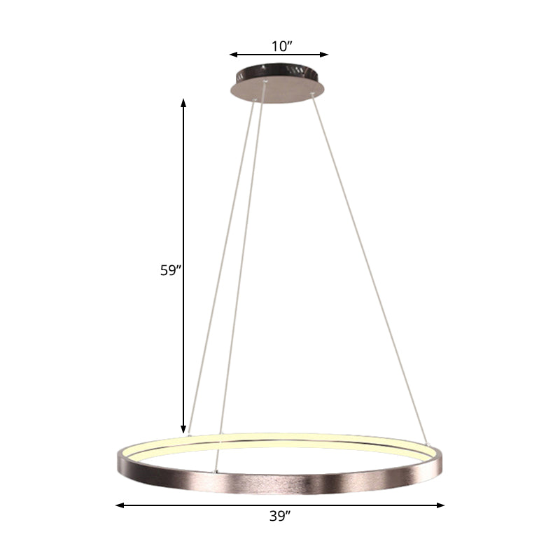 Modern Led Chandelier Light - 16/23.5/31.5 Dia Acrylic Shade Brown Ring Warm/White/Natural