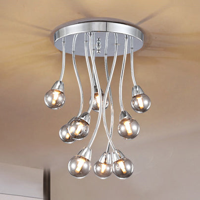 Smoky Glass Modernist Multi-Light LED Semi Flush Ceiling Light in Silver