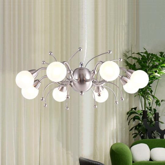 Modern Nickel Led Dining Room Chandelier With Globe White Glass Shade - 6/8 Lights Hanging Ceiling