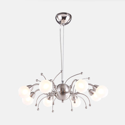 Modern Nickel Led Dining Room Chandelier With Globe White Glass Shade - 6/8 Lights Hanging Ceiling