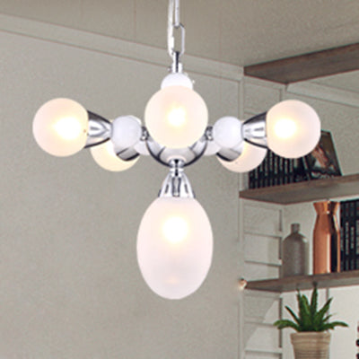 Modern White Glass Chandelier Pendant With Led Lights - Sphere & Oval Design