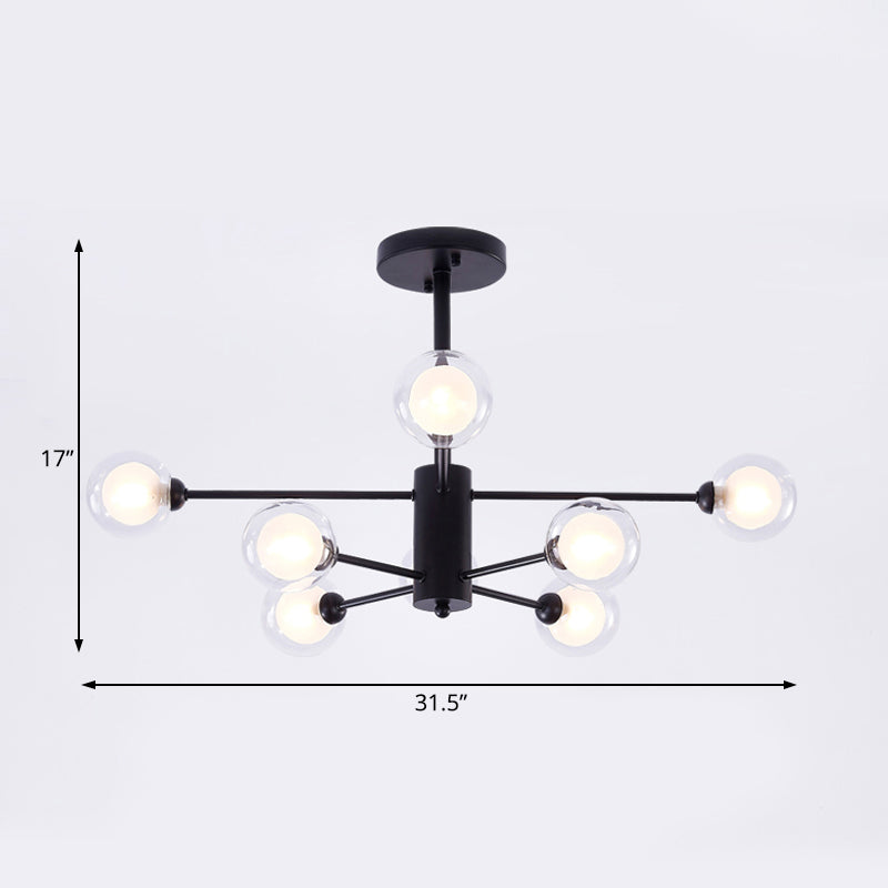 Contemporary Clear Glass Chandelier Light: Black Crossed Lines 7 Lights Hanging Ceiling Fixture