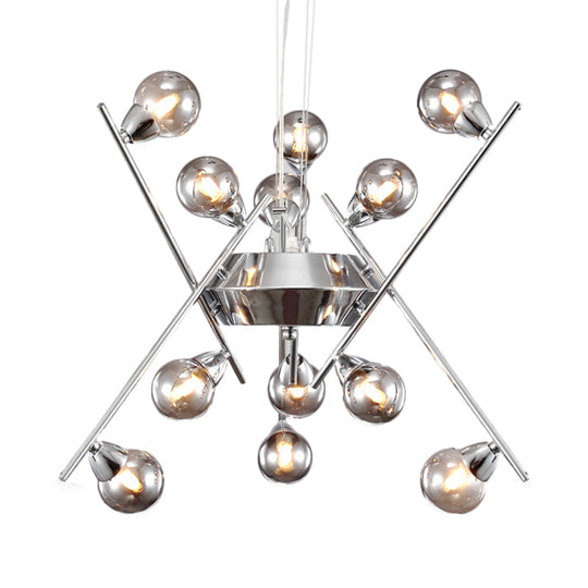 Contemporary Molecular Smoke Glass Chandelier: Chrome Led Ceiling Light With Multi Lights - Hanging