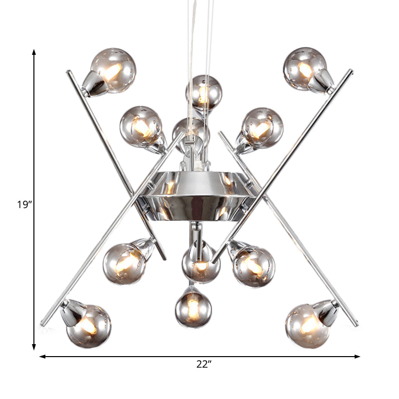 Contemporary Molecular Smoke Glass Chandelier: Chrome Led Ceiling Light With Multi Lights - Hanging