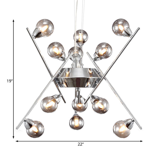 Contemporary Molecular Smoke Glass Chandelier: Chrome Led Ceiling Light With Multi Lights - Hanging