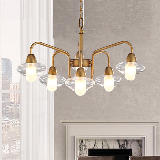 Modern Multi-Light Brass Elliptical Chandelier With Led Clear Glass Pendant