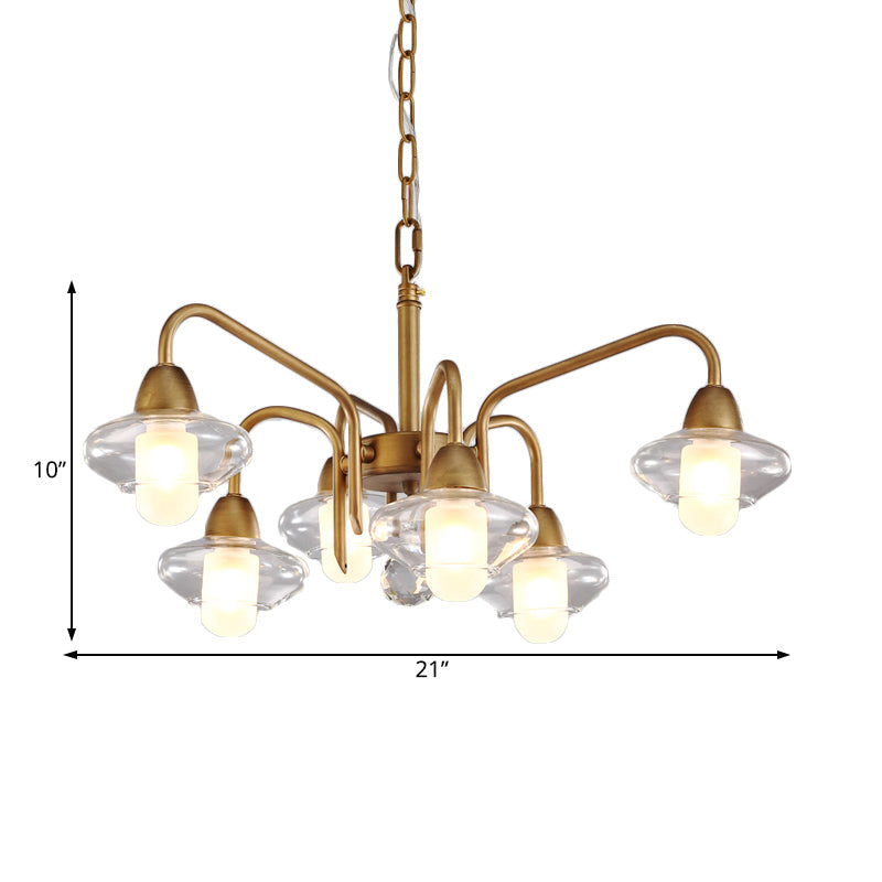 Modern Multi-Light Brass Elliptical Chandelier With Led Clear Glass Pendant