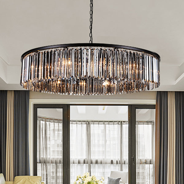 Contemporary Amber/Clear/Smoke Gray Crystal Drum Chandelier Pendant Light With Adjustable Chain -