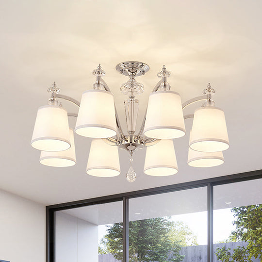 Modern Chrome Chandelier With Curved Arms - 3/6/8 Lights White Glass Hanging Lamp Fixture