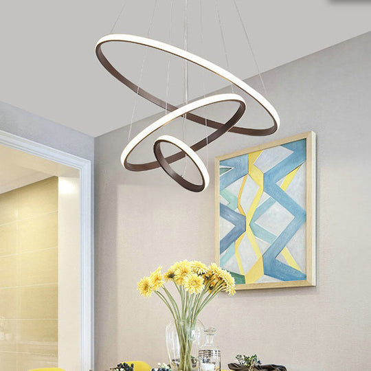 Contemporary Brown Multi-Ring Chandelier With Acrylic Shades - Led Pendant Lights For Living Room