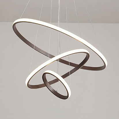 Contemporary Brown Multi-Ring Chandelier With Acrylic Shades - Led Pendant Lights For Living Room