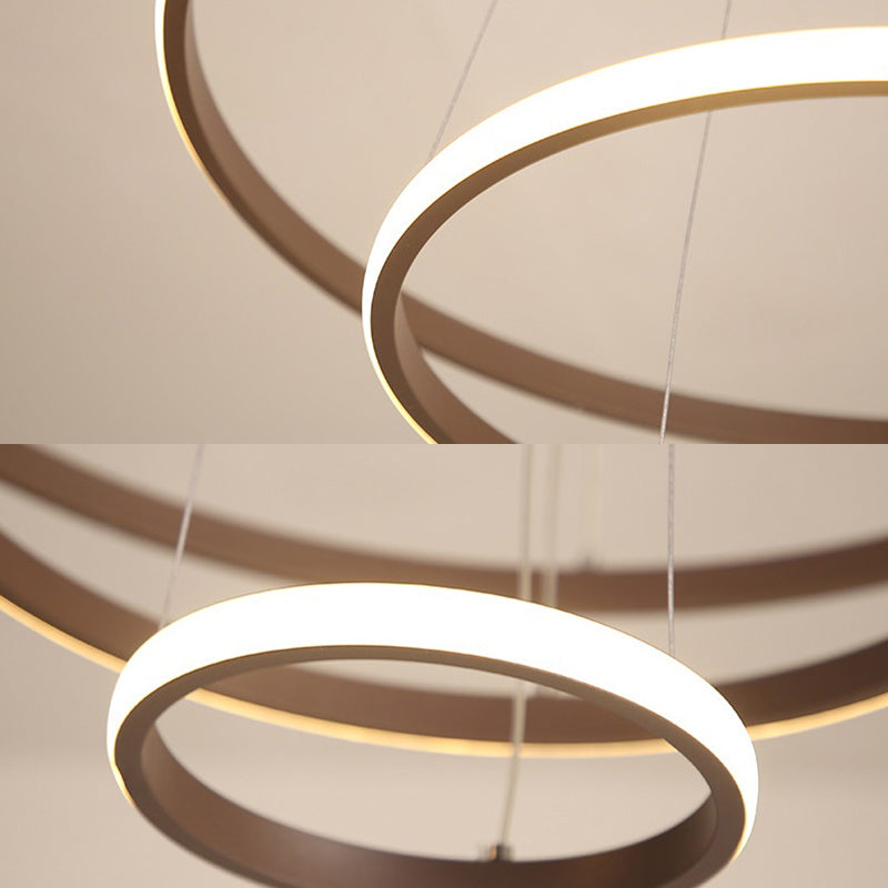 Contemporary Brown Multi-Ring Chandelier With Acrylic Shades - Led Pendant Lights For Living Room