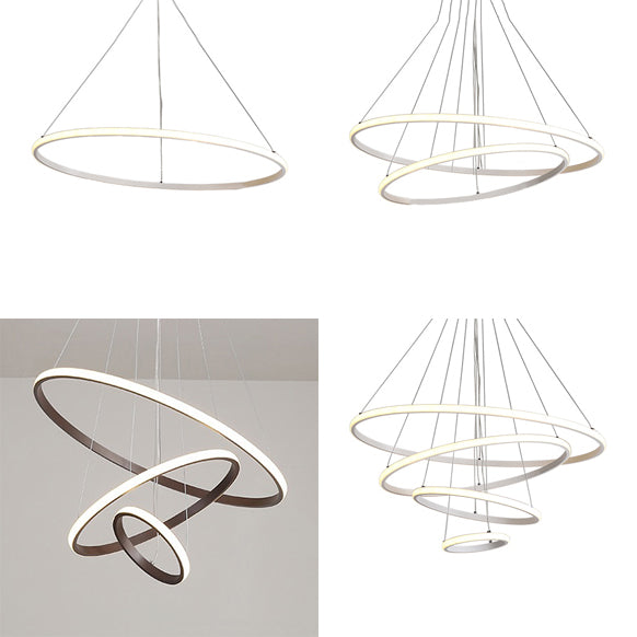 Contemporary Brown Multi-Ring Chandelier With Acrylic Shades - Led Pendant Lights For Living Room