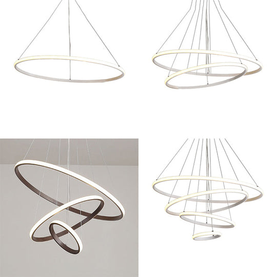 Contemporary Brown Multi-Ring Chandelier With Acrylic Shades - Led Pendant Lights For Living Room