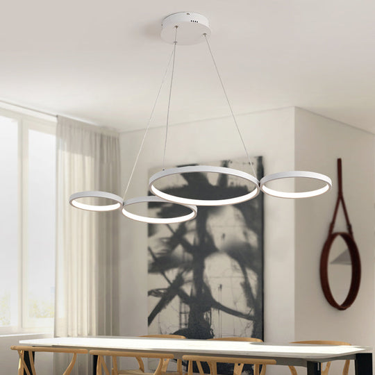 Led Acrylic Ceiling Chandelier With 4 Rings - Black/White Drop Pendant For Table Warm/White/Natural