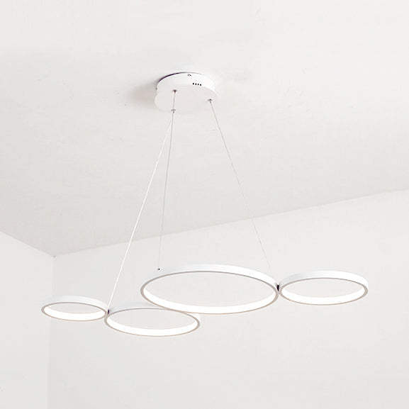 Led Acrylic Ceiling Chandelier With 4 Rings - Black/White Drop Pendant For Table Warm/White/Natural