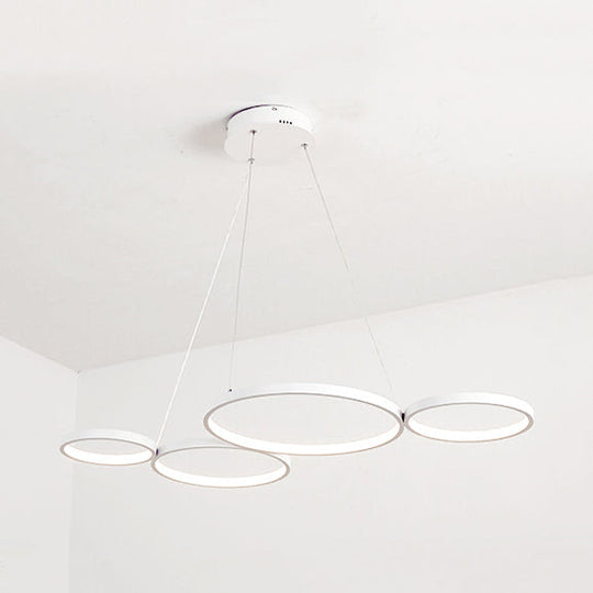 Led Acrylic Ceiling Chandelier With 4 Rings - Black/White Drop Pendant For Table Warm/White/Natural