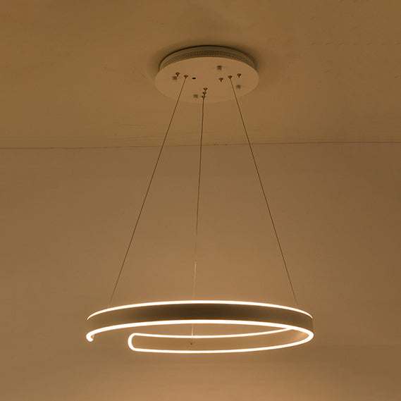 Postmodern Led Suspension Light With Acrylic Shade - 1/2/3-Light Brown/White Ring Chandelier Pendant