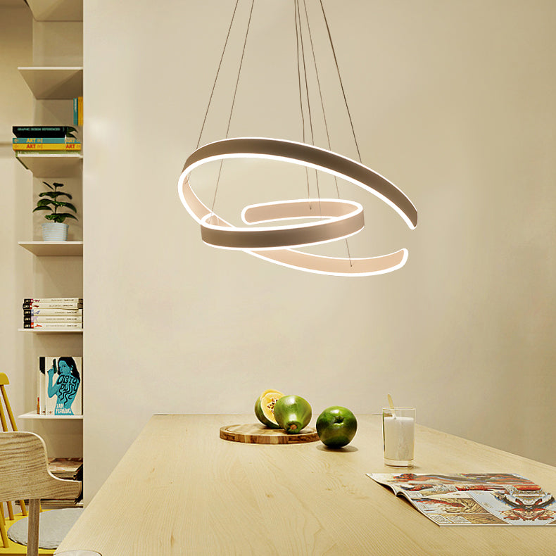 Postmodern Led Suspension Light With Acrylic Shade - 1/2/3-Light Brown/White Ring Chandelier Pendant